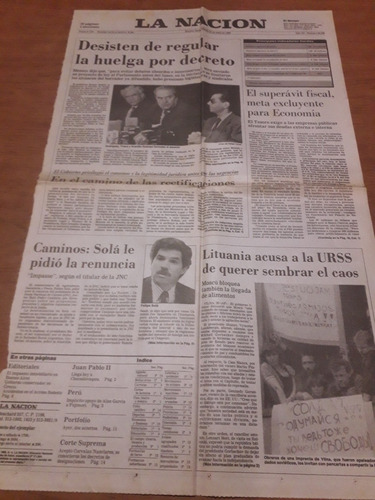 Tapa Diario La Nación 21 04 1990 Felipe Sola Huelga Decretó 