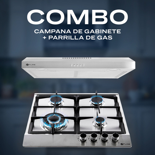 Combo Parrilla De Gas Y Campana Extractora 60 Cm | Lu4ta60 Color Gris