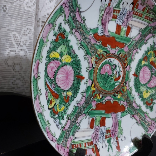 Imagem 3 de 7 de Prato Porcelana Chinês Rosa Mandarim Família Filete Em Ouro