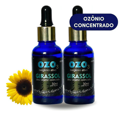  Óleo De Girassol Ozonizado Concentrado 30ml Vidro Ozo3 Kit 2