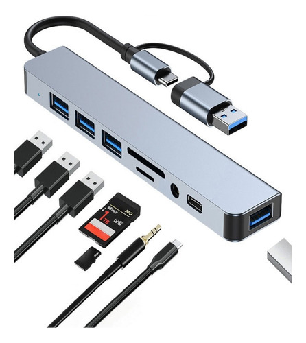 Hub Adaptador Usb Tipo C 8 En 2 Para Mac Macbook Windows