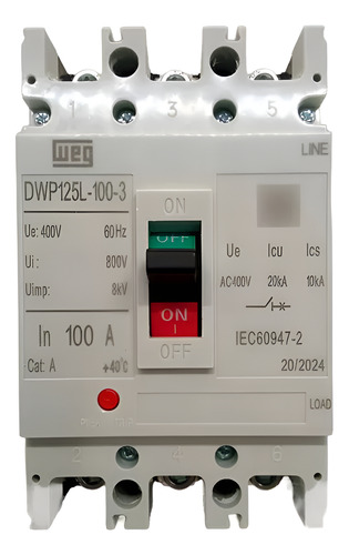 Disjuntor Caixa Moldada 100a 3p 20ka Dwp125l-100-3 - Weg