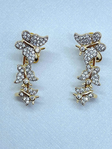 Brinco Ear Cuff Borboleta Zircônias Semijoia Banhado Ouro 18
