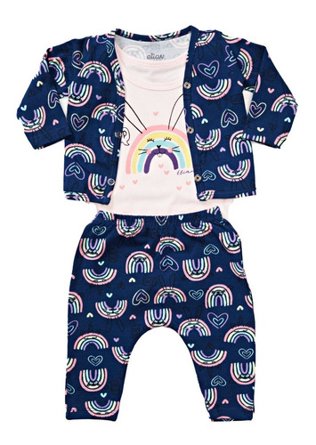 Kit Com 3 Peças Menina Baby Rabit Rainbow Elian