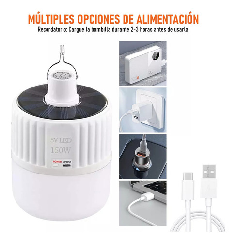 Foco Led Solar Emergencia 150w Portátil Recargable 2pcs