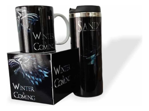 Taza+termo Casa Stark Game Of Thrones Personalizado Color Negro