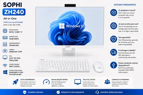 Computador All In One Sophi Zh240 I7 16gb Ssd 256gb Fhd