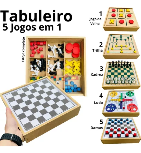 Jogo 5 em 1 Dama Trilha Jogo da Velha Xadrez e Ludo - STEM Toys