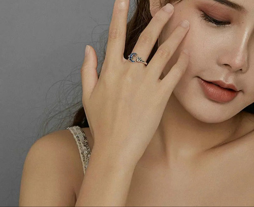 Imagen 3 de 4 de Anillo Gato Luna Gatito Ajustable Circon Plata 925 Joyas