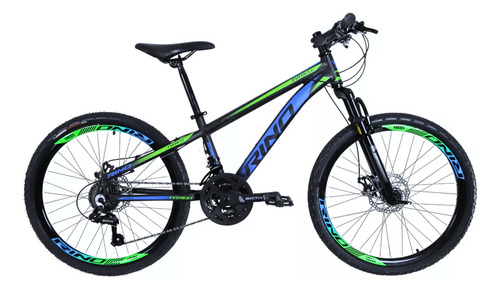 Bicicleta Aro 24 Rino Everest Freio Disco 21v Câmbio Shimano Cor Preto/verde/azul Tamanho Do Quadro 13