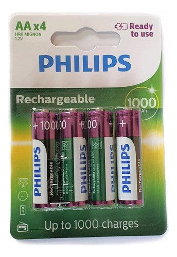 Pack X4 Pilas Philips Recargables Duracion Calidad Premium