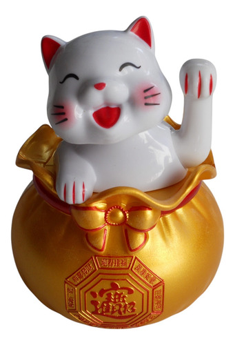 Gatito De La Suerte Solar Mueve La Pata Y La Cabeza Blanco Blanco