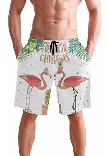 Navidad Flamingo Hombres Pantalones Cortos De Playa F5x5x