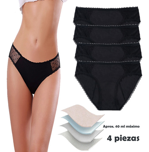 4 Piezas Calzón Menstrual Fisiológico Antifugas Bambú