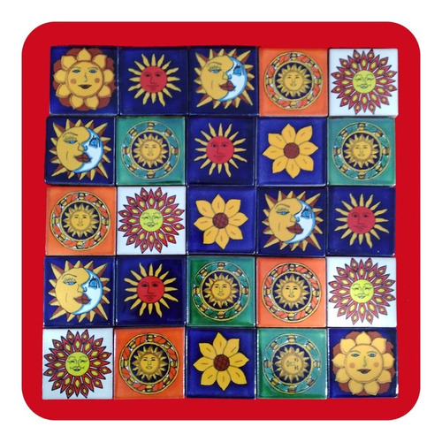 Imagen 1 de 9 de 50 Azulejos De Cerámica Tipo Talavera  5x5 Cm Confeti