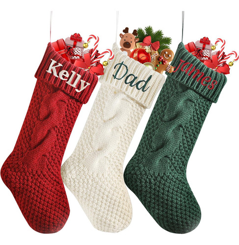 Con Nombre Bordado, 1 Paquete De Medias De Navidad De Punto