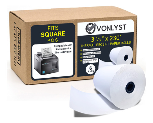 Vonlyst Rollo De Papel De Recibo 3 1/8 X 230 Para Sistema Po