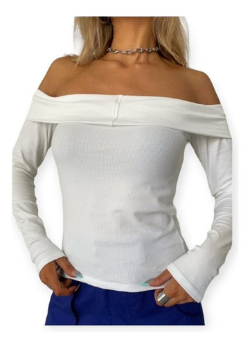 Remera Strapless Manga Larga Hombro Descubierto Cuello Bote