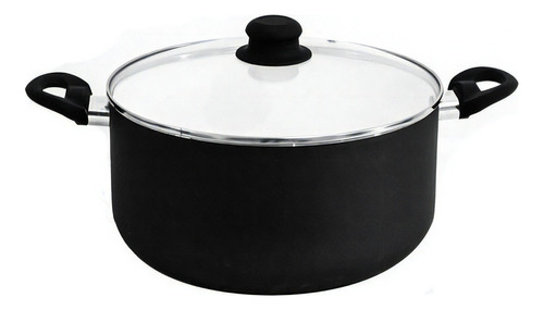 Cacerola Ceramica 24cm Antiadherente Tapa Vidrio Silicona Color Negro