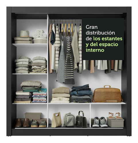 Ropero Closet Madesa 3 Puertas 1 Espejo Ng Color Negro/Gris