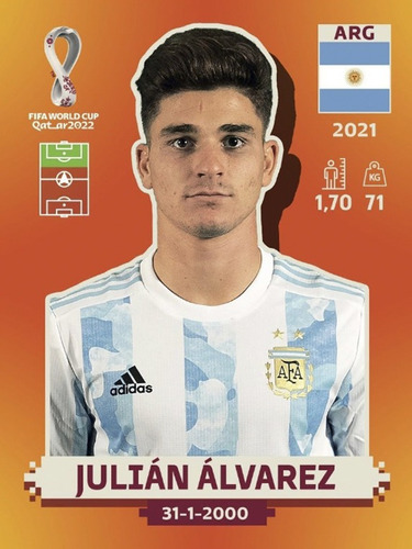 Figurita Mundial Qatar 2022 Panini - #arg14 Julián Álvarez 