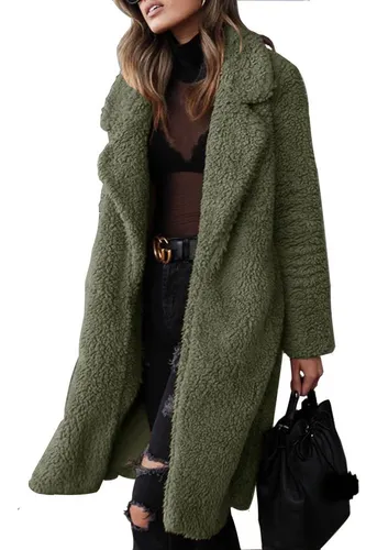 Abrigo Pare Mujer Sherpa Solapa De Larga Top Felpa Invierno