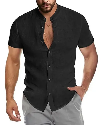 Camisa de lino hombre manga corta new arrivals
