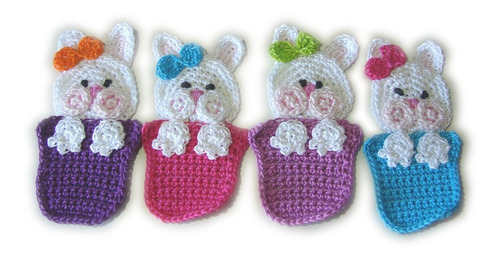 Conejo En Maceta Aplique Crochet Tejido Pack X 10