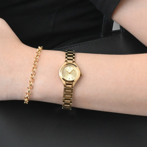 Relógio Seculus Feminino Pequeno Dourado Social Com Números