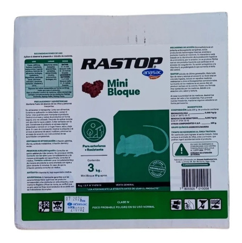 Imagen 1 de 2 de Rastop Mini Bloque 3 Kg (300 Unidades) Anasac