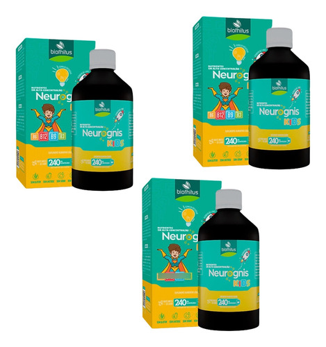 Kit C3 Suplemento Neurognis Kids Líquido - Biofhitus Laranja