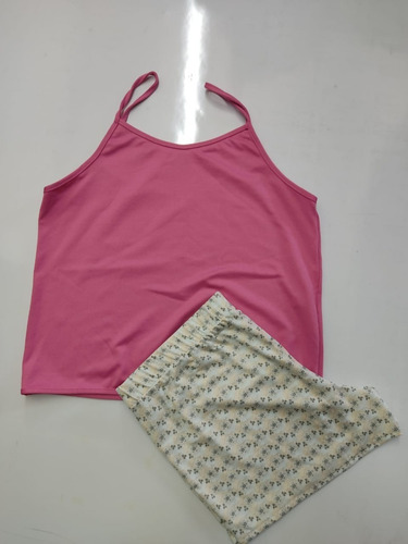Pijama 2 Piezas Combinada Blusa Roja Pantaloneta Flores