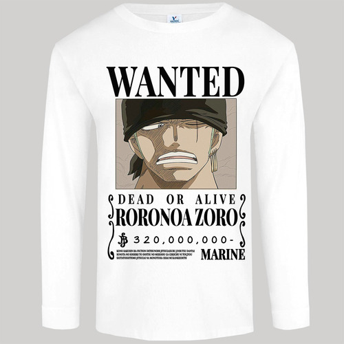 Playera Manga Larga Cartel Wanted Roronoa Zoro One Piece