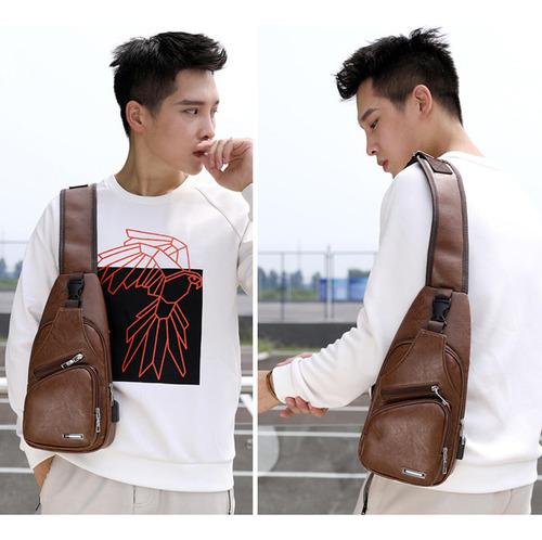 Bolso Cruzado Para Hombre Con Cremallera Y Carga Usb