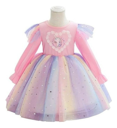 Vestido Tutú De Unicornio De Manga Larga For Niña