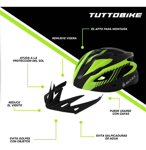 Casco Bicicleta Ruta Y Montaña Luz Led Y Visor Ciclismo Monk