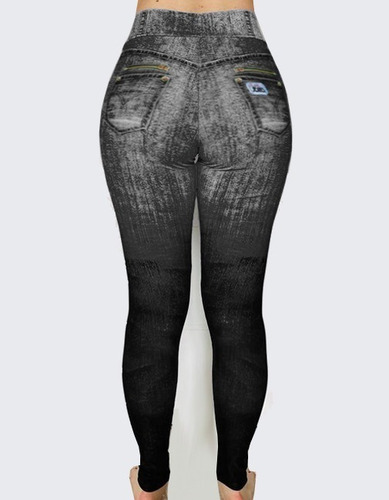 Imagem 2 de 2 de Legging Jeans Preta Suporte Fitness