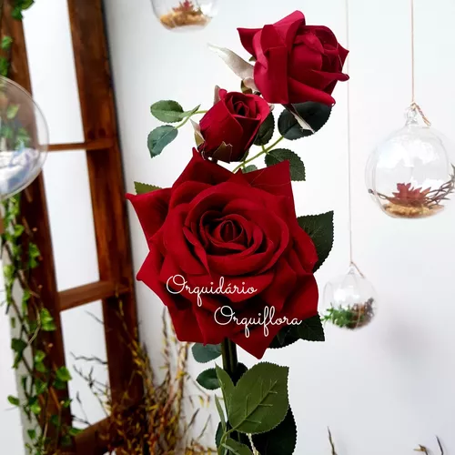 Planta Artificial Flores Rosas Vermelhas Arranjo Decorativa