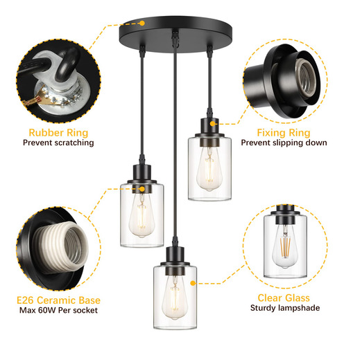 Lámpara Colgante Maxvolador Industrial De 3 Luces Ajustable