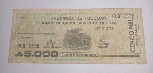 Bono Provincia Tucuman 5000 Australes