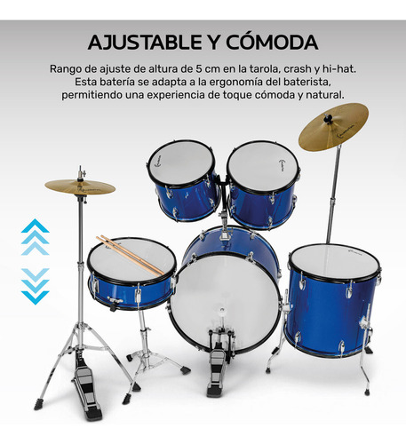 Bateria Musical Acustica 5pz Platillos Atriles Bombo 23 Pul Color Azul Audiotek