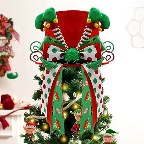Navidad Elf Árbol Topper Sombrero Rojo Con Los Bv334