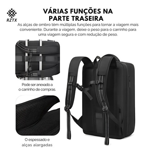 Bolsa de viagem expansível 45L TSA modelo 152A RZTX cor preto fosco