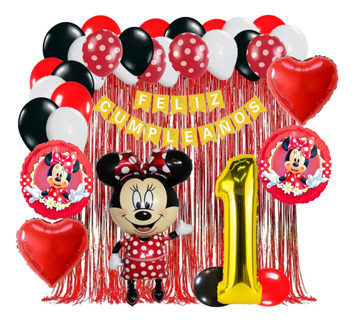 Kit Globos Mimi Minnie Mouse Roja Decoración Cumpleaños 