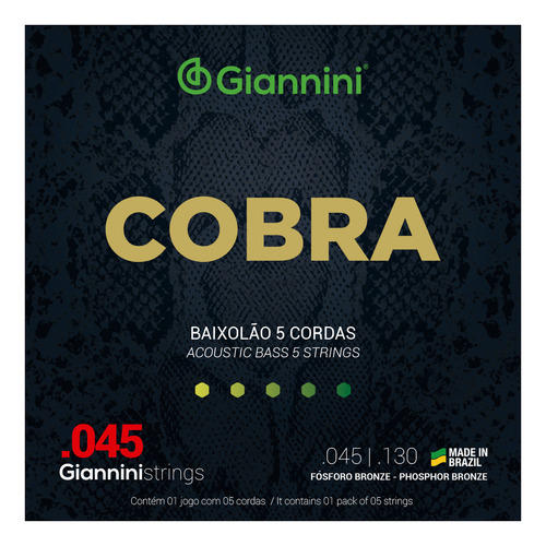 Jogo De Cordas Giannini Para Baixolão 5 Cordas 045/130
