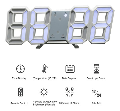 Reloj De Pared Led 3d Brillo Ajustable, Reloj De Mesa C...