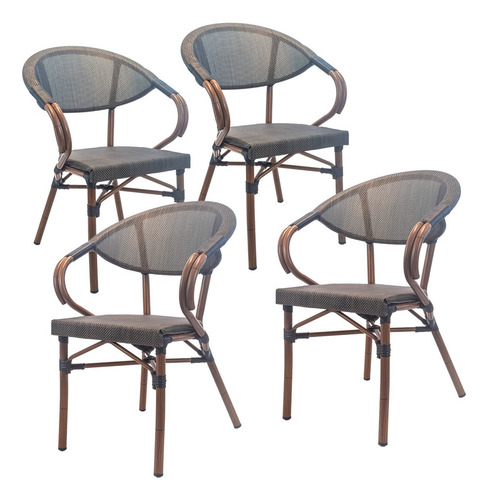 Set 4 Sillas Metalicas Comedor Apilable Exterior Rattan Estructura De La Silla Café