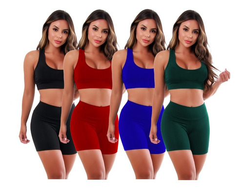 Kit 5 Conjunto Short + Top Nadador Roupas Femininas Academia