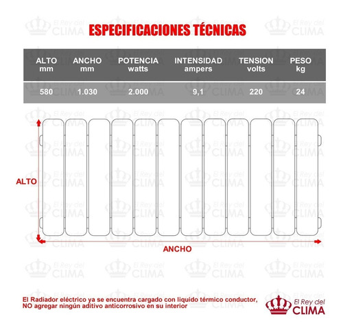 Imagen 3 de 4 de Radiador Eléctrico De 12 Elementos 2000w + Termostato Inalam