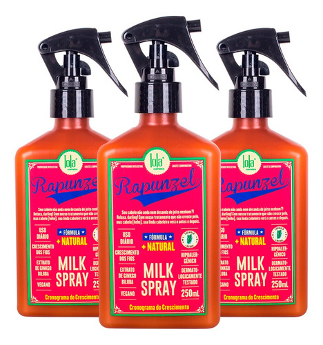 Kit Com 3 Leave-in Lola Rapunzel Milk Spray Vegano 250ml